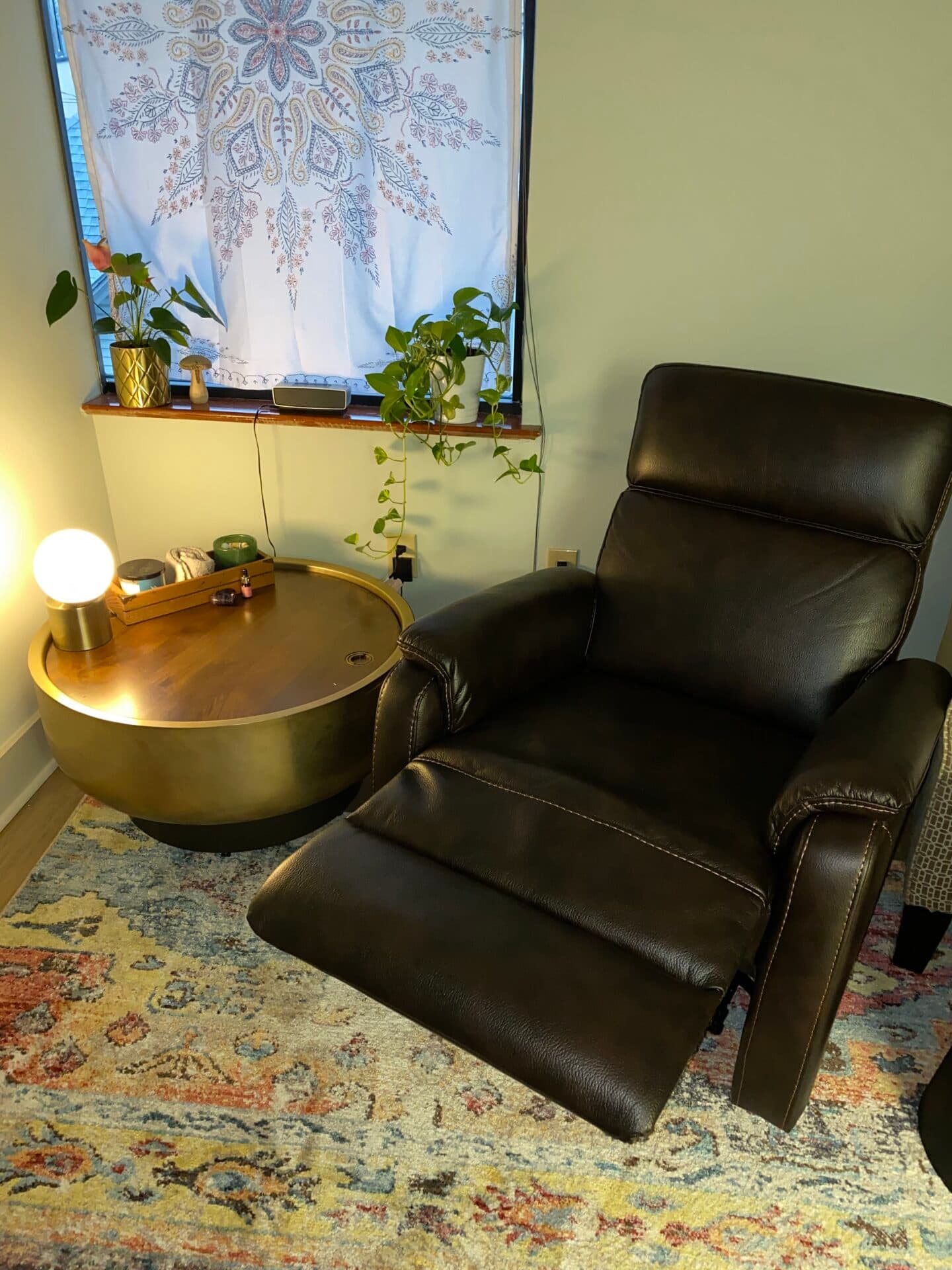 Ketamine treatment room with reclining chair
